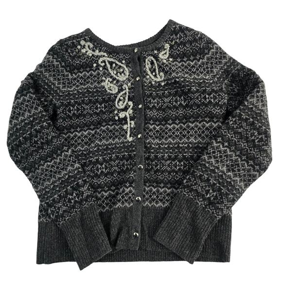 Eddie Bauer Women’s Wool Blend Fair Isle Cardigan Sweater Gray SP 6916 - Picture 1 of 8